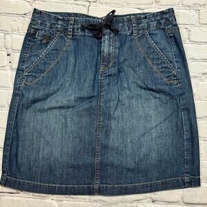 Eddie Bauer denim Jean Skirt size 8 100% Cotton Blue casual Drawstring A454